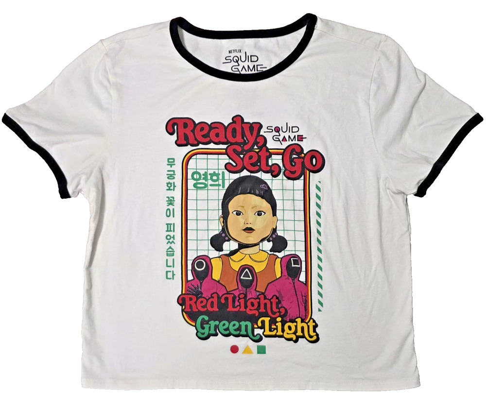 Hot Topic Squid Game Ringer Tee XL Red Light Green Light Doll Netflix Graphic